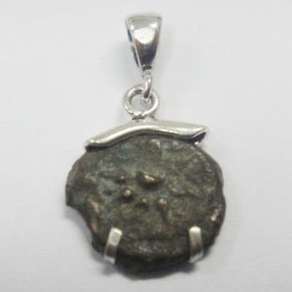 Authentic Bronze Widow's Mite Coin Pendant, 925 Sterling Silver Pendant, OOAK, Unique Jewelry Israel image 3
