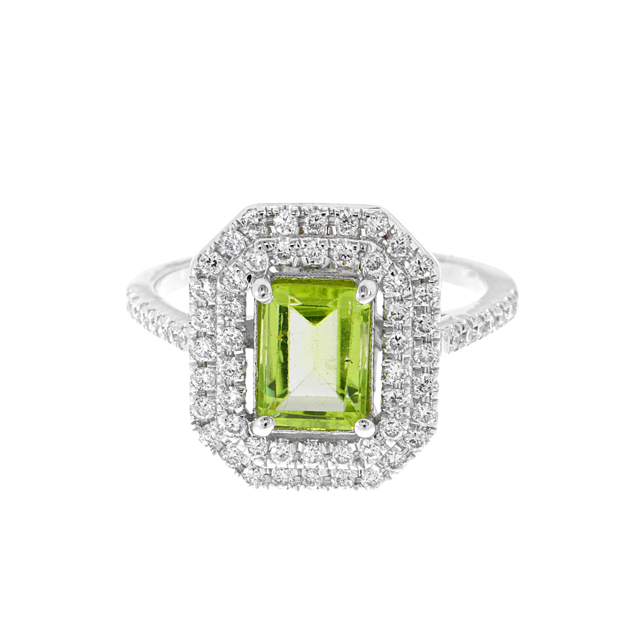 14K Solid White Gold Engagement Ring Natural Diamond 0.46 Carat Peridot stone image 0