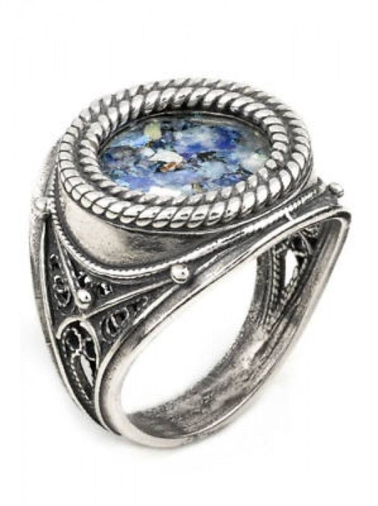 925 Sterling Silver Ring, Roman Glass Ring, Unique Jewelry image 1
