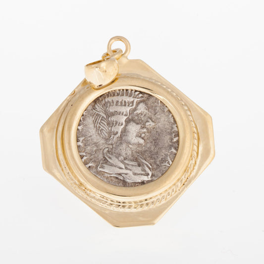 14K Yellow Gold Roman Denar Coin Pendant, Beautiful Antique Design, Unique image 0