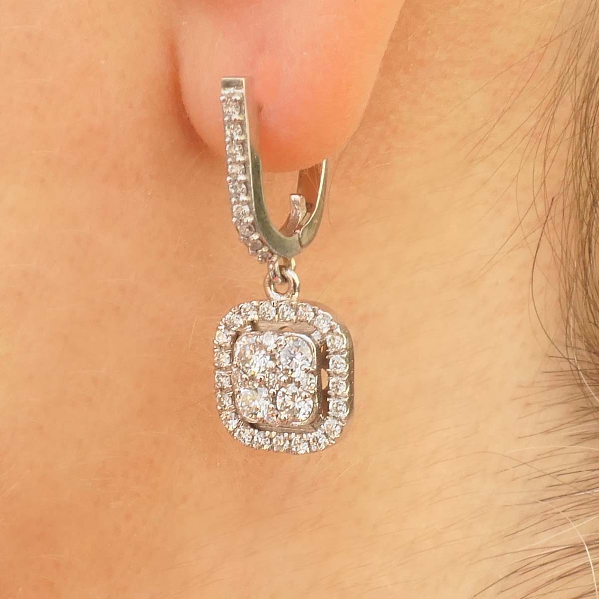 14k Solid White Gold Square Earring Natural Diamond 1.00 Carat image 1