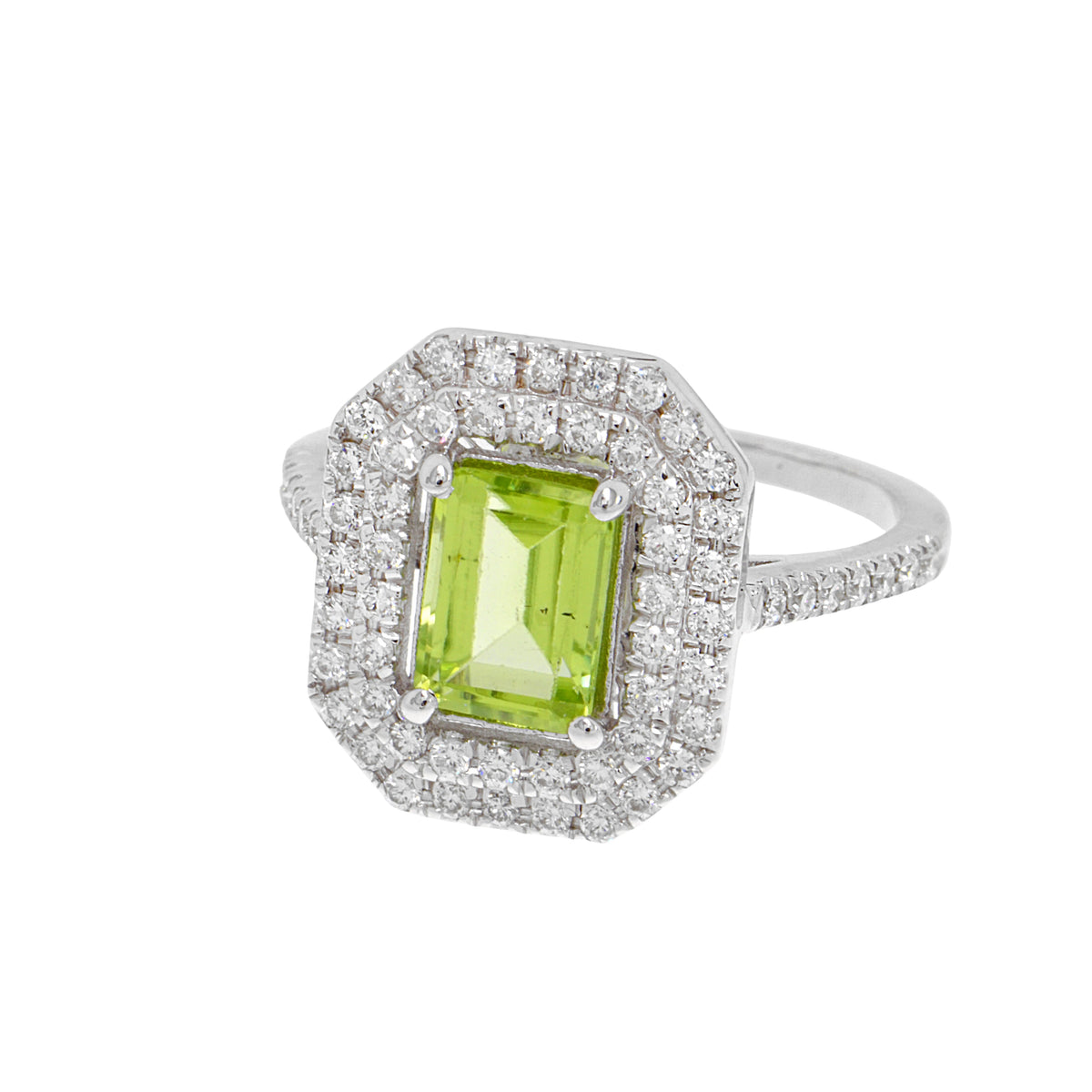 14K Solid White Gold Engagement Ring Natural Diamond 0.46 Carat Peridot stone image 1