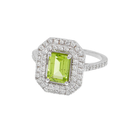 14K Solid White Gold Engagement Ring Natural Diamond 0.46 Carat Peridot stone image 1