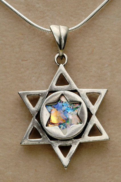 Great 925 Sterling Silver-Ancient Roman Glass Pendant Star Of David Unique Jewelry image 1