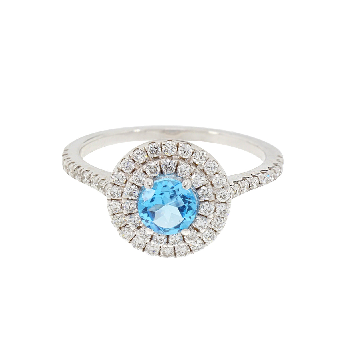 14K Solid White Gold Engagement Ring Natural Diamond 0.53 Carat Blue Topaz stone image 0