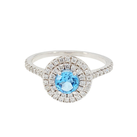 14K Solid White Gold Engagement Ring Natural Diamond 0.53 Carat Blue Topaz stone image 0