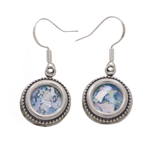 Round Dangle Earrings, 925 Sterling Silver Earrings, Ancient Roman Glass Earrings, Unique Jewelry, OOAK image 0