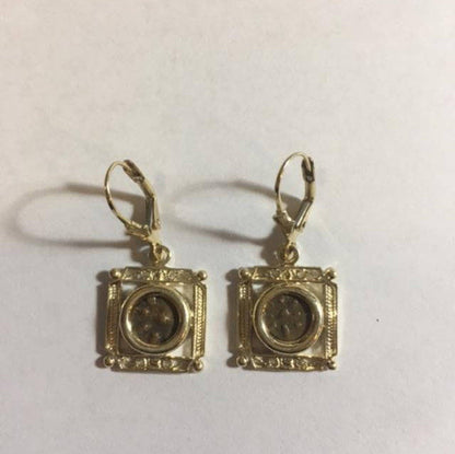 Earrings-14K Yellow Gold and Antique Rare Bronze Widow's Mite Coins image 0