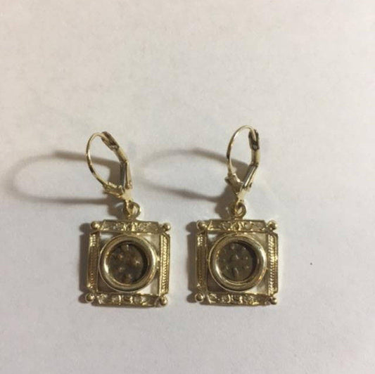 Earrings-14K Yellow Gold and Antique Rare Bronze Widow's Mite Coins image 0
