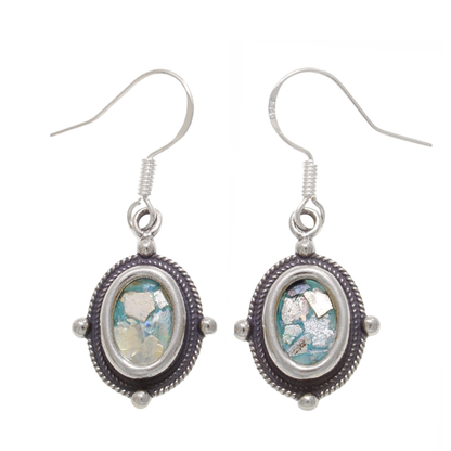Women 925 Sterling Silver Dangle-Ancient Roman Glass Earrings,Unique Design image 0