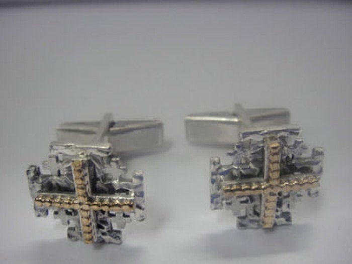 Great 925 Sterling Silver Cuff Links, Gold Filled Cuff Links Jerusalem Cross Cuff Links image 2