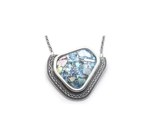 Unique Jewelry, Woman 925 Sterling Silver Necklace, Ancient Roman Glass Necklace, Original Gift image 0
