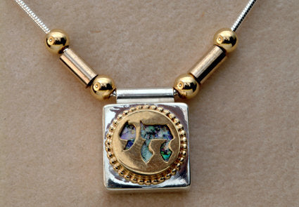 Great 925 Sterling Silver &amp; 14k gold Ancient Roman Glass necklaces-Unique Jewelry image 0
