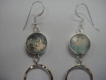 Dangle 925 Sterling Silver Earrings, Gold  Filled, Ancient Roman Glass Earrings, Unique Jewelry image 0