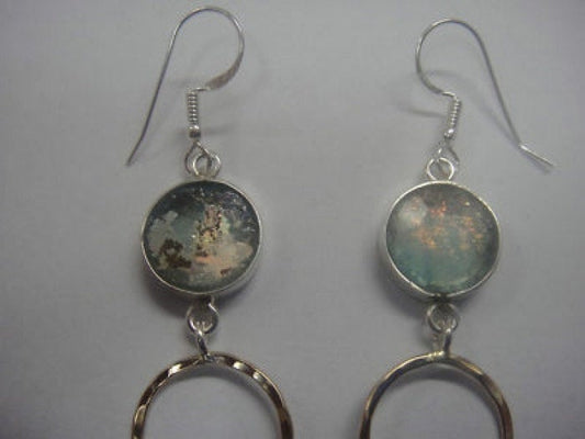 Dangle 925 Sterling Silver Earrings, Gold  Filled, Ancient Roman Glass Earrings, Unique Jewelry image 0