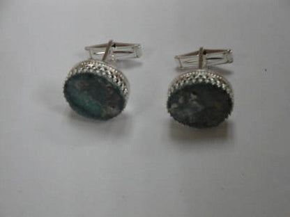 Beautiful Round Cufflinks, 925 Sterling Silver Cufflinks, Ancient Roman Glass Cufflinks, OOAK image 1