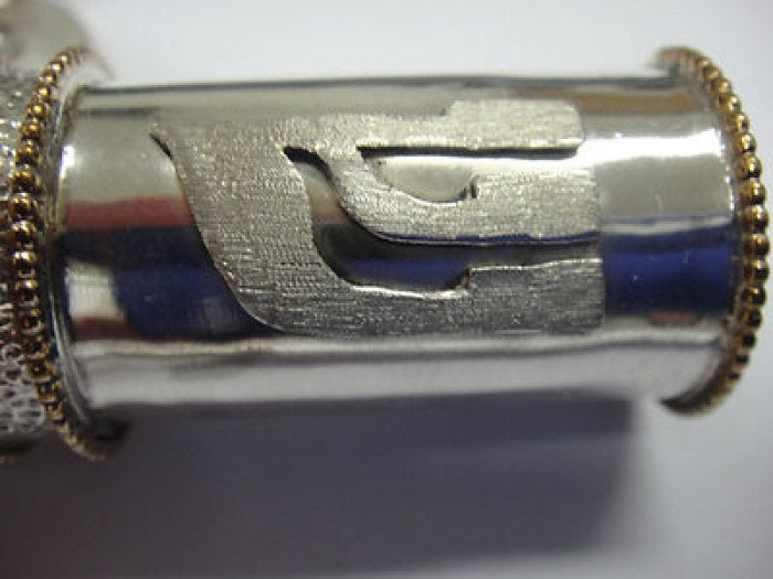 One Of A Kind Beautiful 925 Sterling Silver Mezuzah, Antique Roman Glass Mezuzah, Judaica image 3