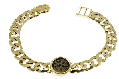 Bracelet 14K Yellow Gold and Antique Authentic Rare Bronze Widow's Mite Coins