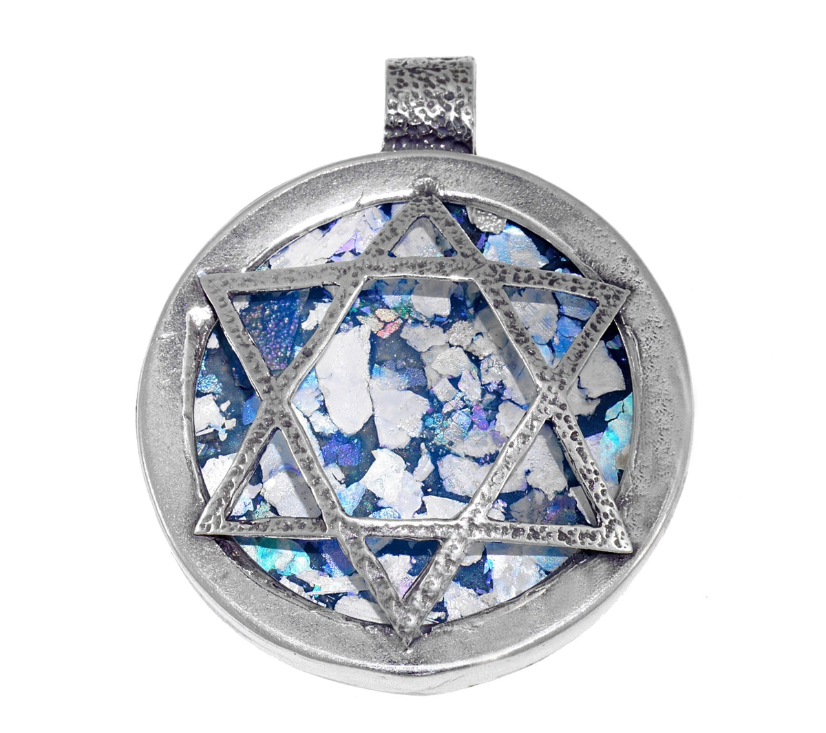 Exclusive 925 Sterling Silver Big Pendant, Ancient Roman Glass Pendant, Star Of David, Judaica, Unique Jewelry