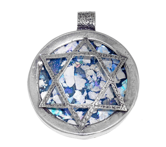 Exclusive 925 Sterling Silver Big Pendant, Ancient Roman Glass Pendant, Star Of David, Judaica, Unique Jewelry