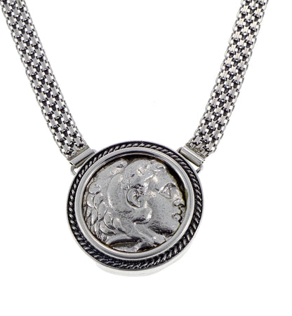Neckless Sterling Silver Set With Coin Authentic Ancient Alexander the Great Rare Drachma