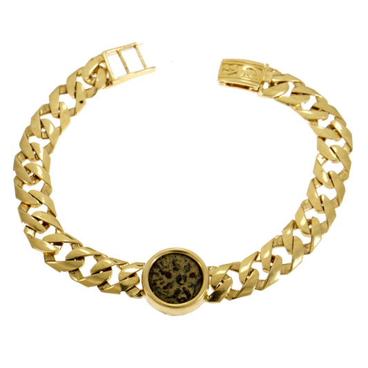 Bracelet 14K Yellow Gold and Antique Authentic Rare Bronze Widow's Mite Coins