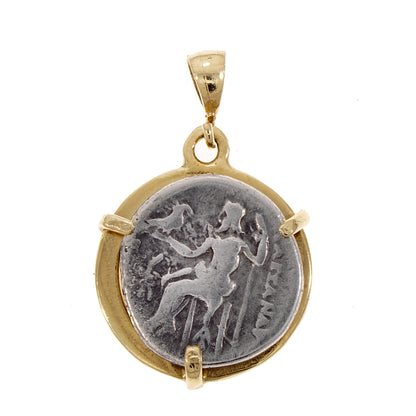 Coins Pendant, 14K Yellow Gold Pendant, Alexander the Great Ancient Coin Authentic Rare Drachma