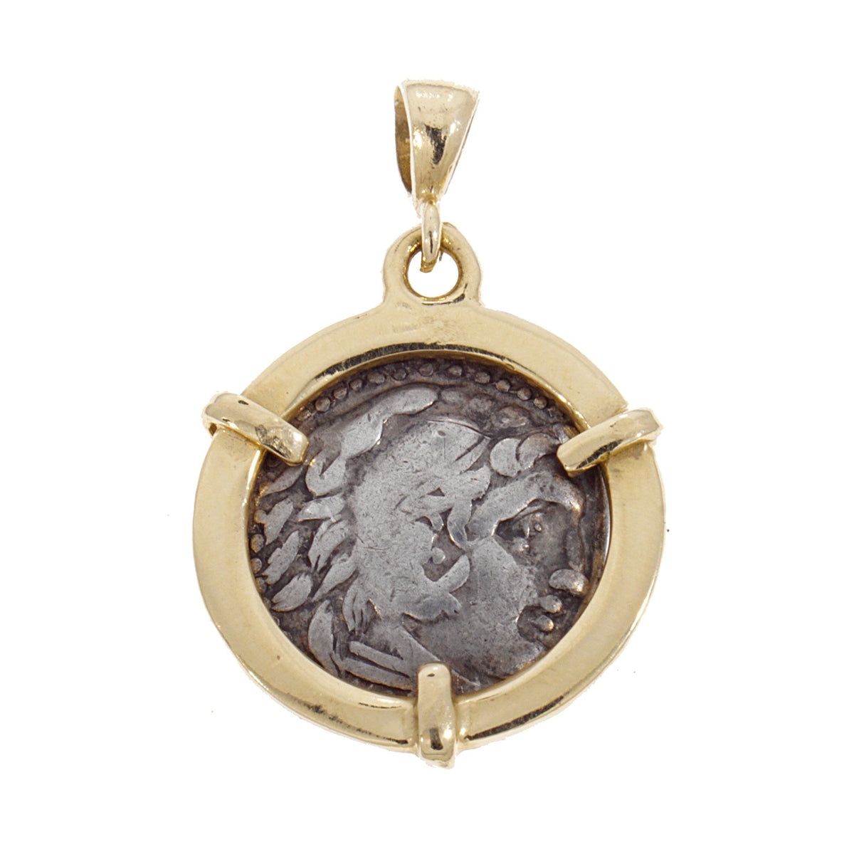 Coins Pendant, 14K Yellow Gold Pendant, Alexander the Great Ancient Coin Authentic Rare Drachma