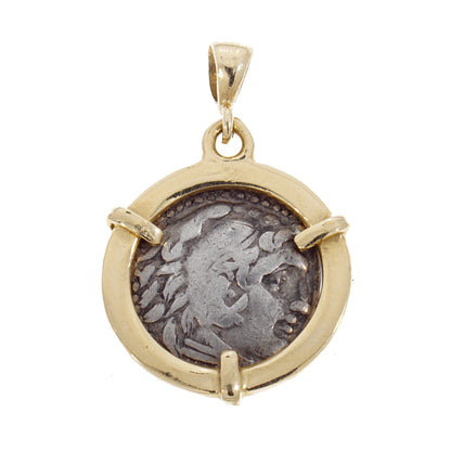 Coins Pendant, 14K Yellow Gold Pendant, Alexander the Great Ancient Coin Authentic Rare Drachma