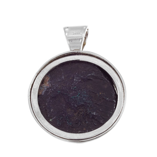 14k White Gold Antique Authentic Rare Bar Kochba Bronze Coin Pendant - Jerusalem
