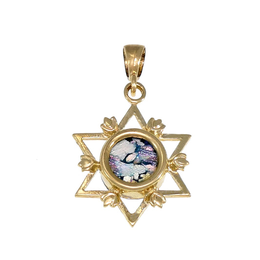 Exclusive 14k Gold Pendant, Ancient Roman Glass Pendant, Star Of David, Judaica, Unique Jewelry