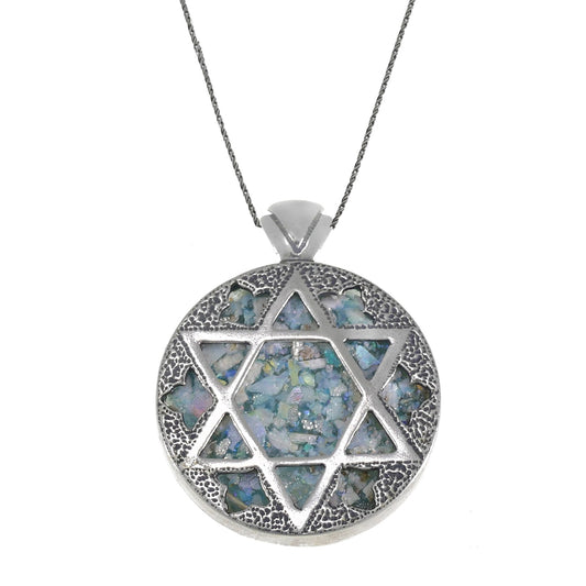Exclusive 925 Sterling Silver Big Pendant, Ancient Roman Glass Pendant, Star Of David, Judaica, Unique Jewelry