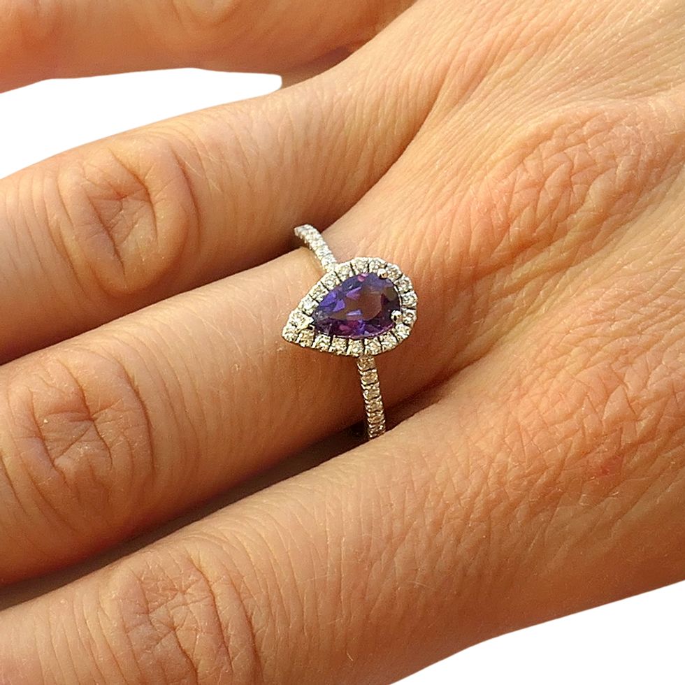 14K Solid White Gold Engagement Ring Natural Diamond 0.30 Carat Amethyst Stone