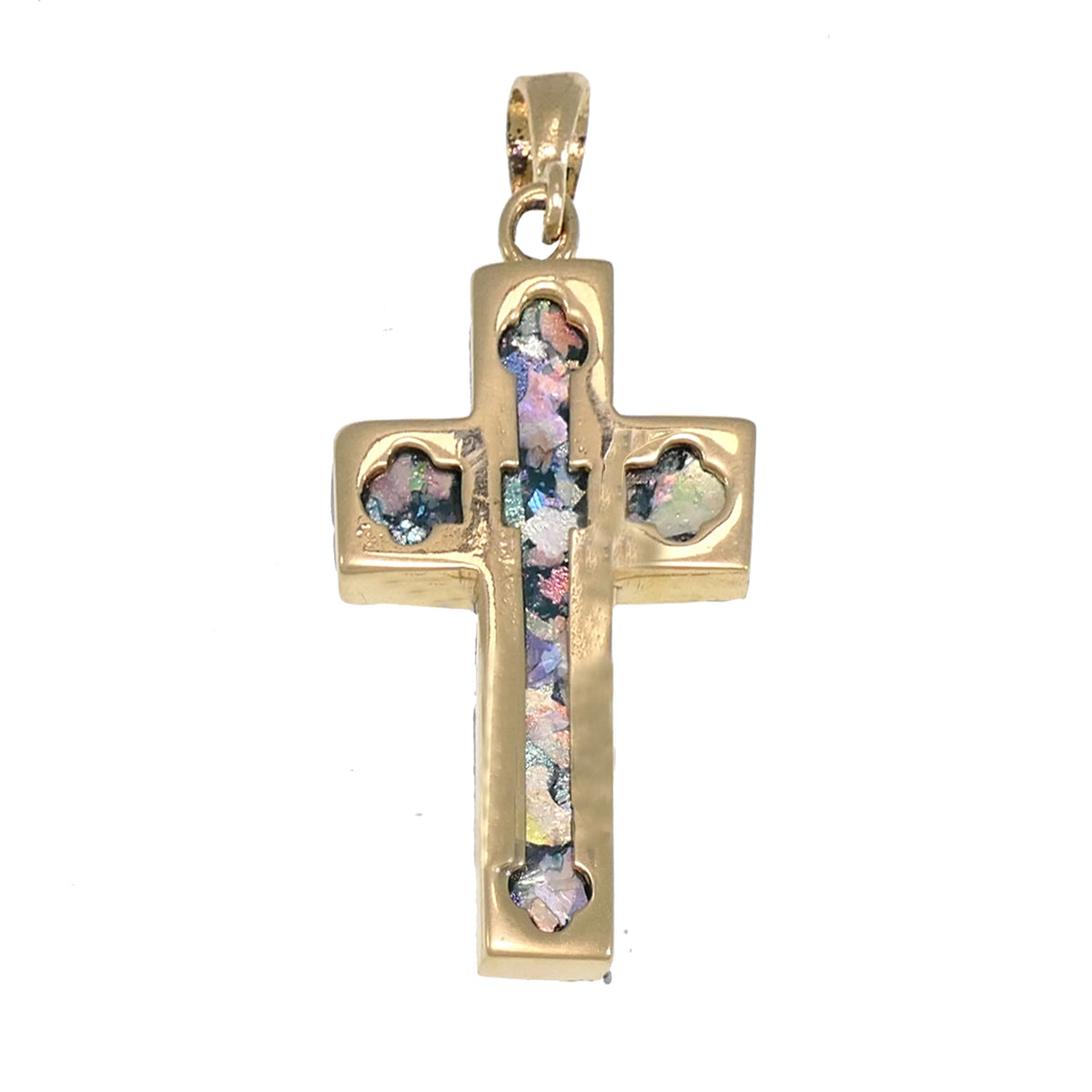 Unique 14K Yellow Gold Cross , Ancient Roman Glass Pendant