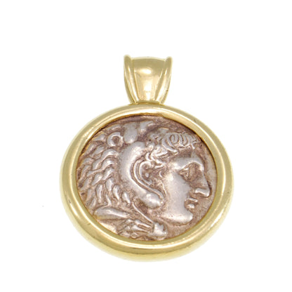 Pendant, 14K Yellow Gold Pendant, Alexander the Great Ancient Coin Authentic Rare Drachma