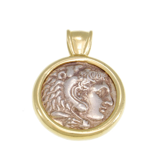 Pendant, 14K Yellow Gold Pendant, Alexander the Great Ancient Coin Authentic Rare Drachma
