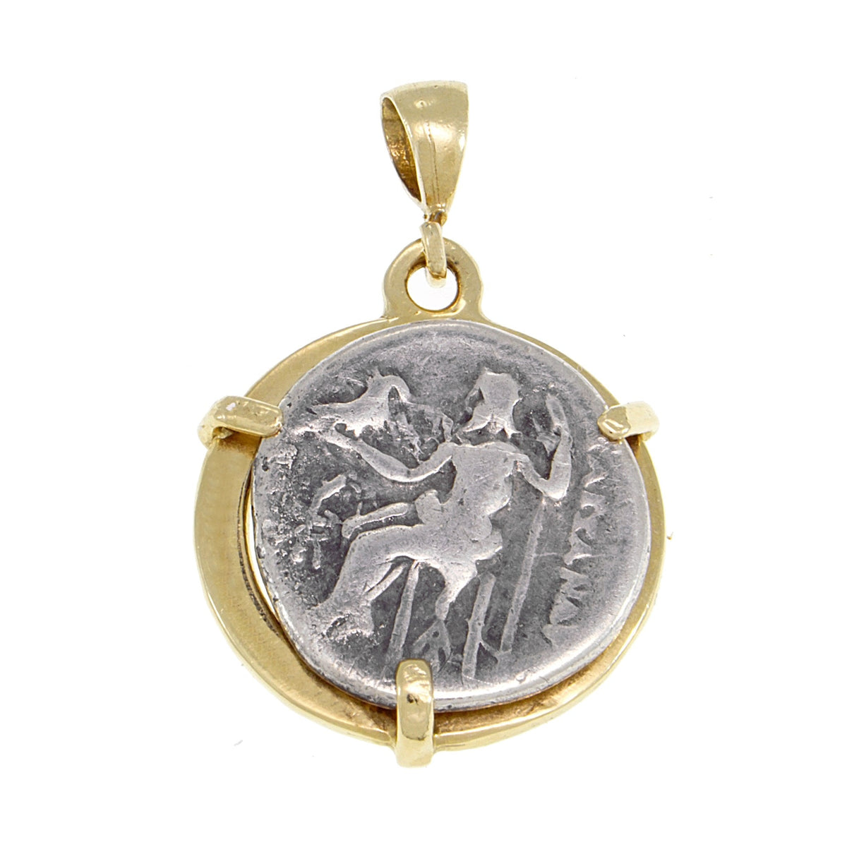 Coins Pendant, 14K Yellow Gold Pendant, Alexander the Great Ancient Coin Authentic Rare Drachma