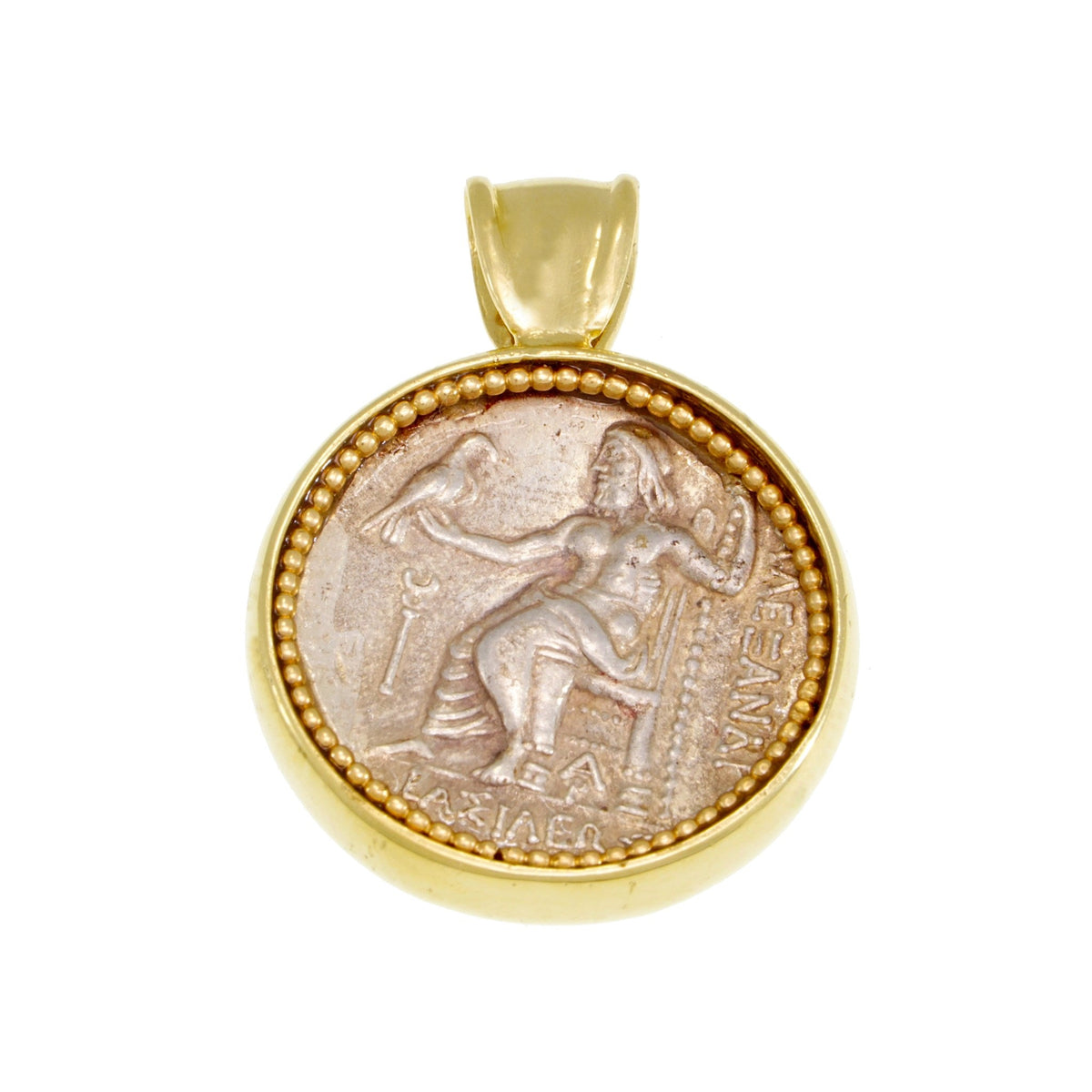 Pendant, 14K Yellow Gold Pendant, Alexander the Great Ancient Coin Authentic Rare Drachma