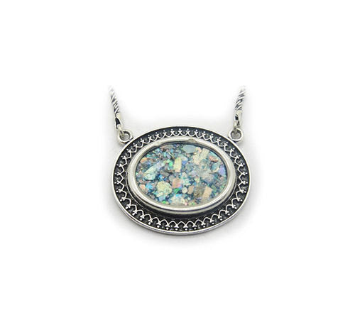 925 Sterling Silver Necklace, Ancient Roman Glass Pendant, Original Gift, Roman Glass Jewelry image 0
