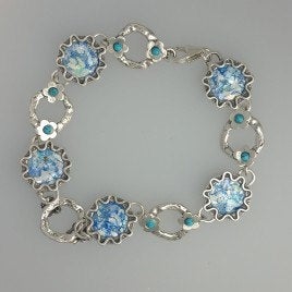 Openwork 925 Sterling Silver Bracelet Ancient Roman Glass Unique Jewelry image 0