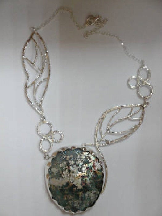 Amazing One Of A Kind 925 Sterling Silver Necklace, Roman Glass Necklace Leaf Design Unique Jewelry image 0