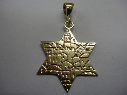 One Of A Kind Relief 14K Yellow Gold Pendant, David Star Pendant, Judaica, Jerusalem Israel image 0