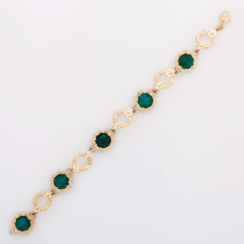 Eilat Stone Bracelet, 14K Yellow Gold Bracelet, Filigree Unique Jewelry image 0