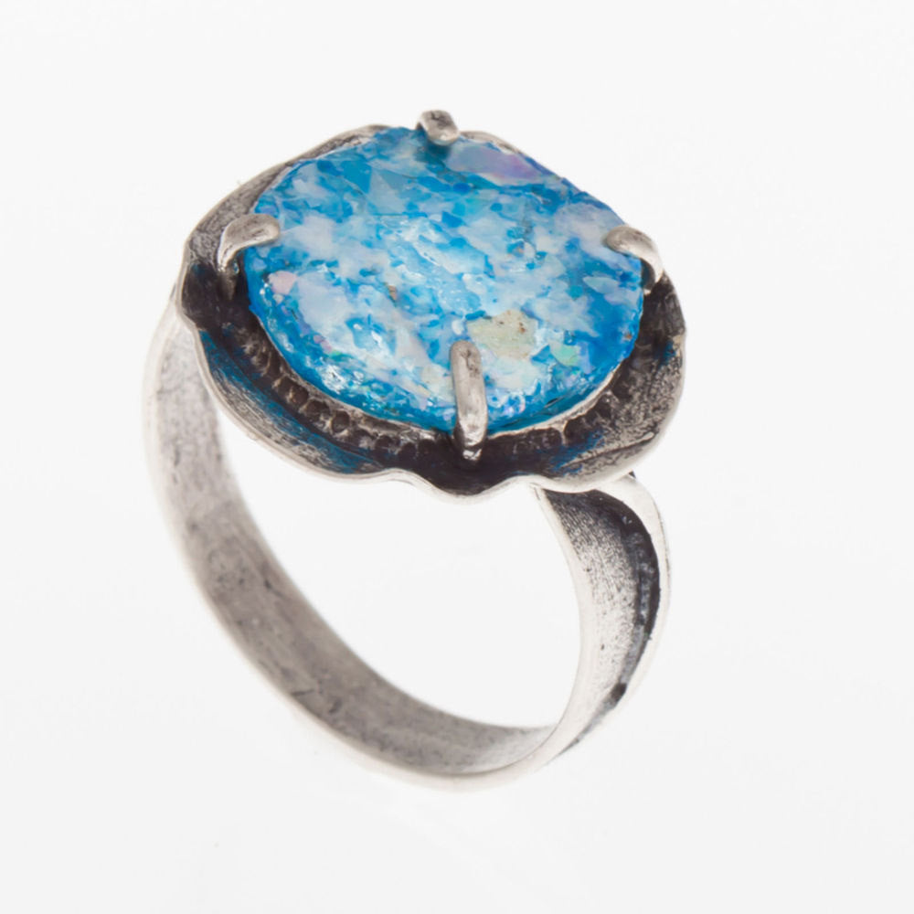 925 Sterling Silver, Ancient Roman Glass Ring, Ancient Design image 0
