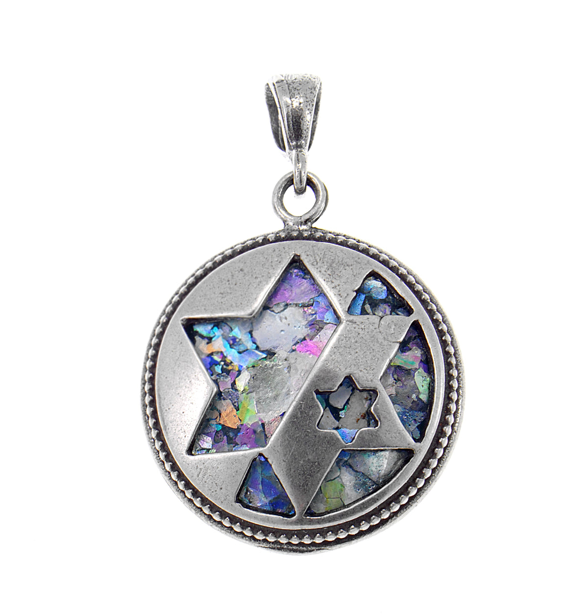 Great Ancient Roman Glass Pendant, 925 Sterling Silver Pendant, Star Of David, Judaica, OOAK, Unique Jewelry image 0