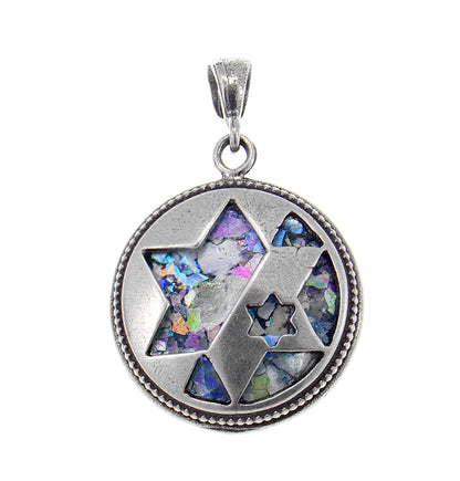 Great Ancient Roman Glass Pendant, 925 Sterling Silver Pendant, Star Of David, Judaica, OOAK, Unique Jewelry image 0