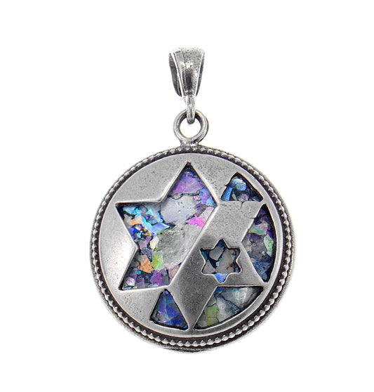 Great Ancient Roman Glass Pendant, 925 Sterling Silver Pendant, Star Of David, Judaica, OOAK, Unique Jewelry image 0