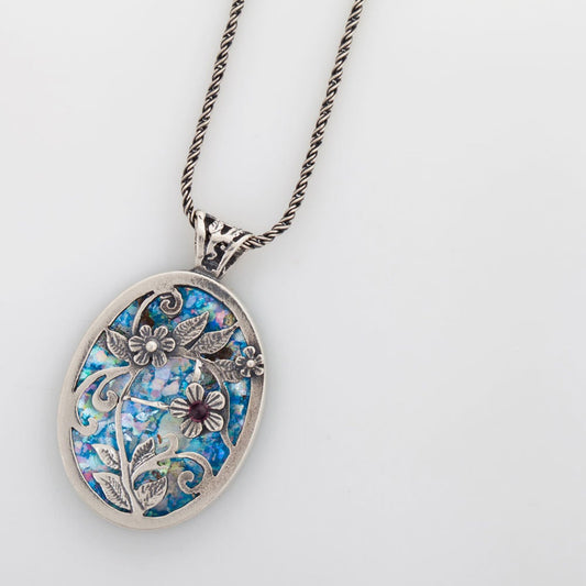 Big Pendant Sterling 925 Silver Ancient Roman Glass Original Gift image 0