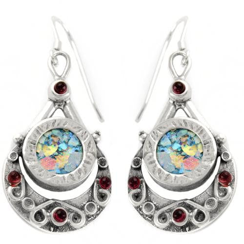 Dangle Earrings, 925 Sterling Silver Earrings, Ancient Roman Glass Earrings, Garnet Earrings, Unique Jewelry image 0