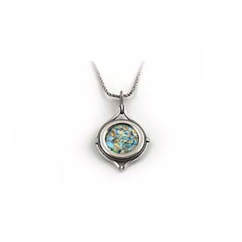 Roman Glass Pendant, Round Woman Pendant, 925 Sterling Silver Pendant, Roman Glass Jewelry image 1